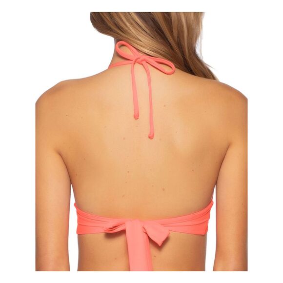 BECCA Women's Coral Crochet Trim Tie Delilah Halter Swimsuit Top S - Picture 2 of 2